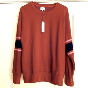 NEW! REVOLVE Sundry Brand Orange Crewneck Sweatshirt / Navy RUGBY STRIPES / RARE